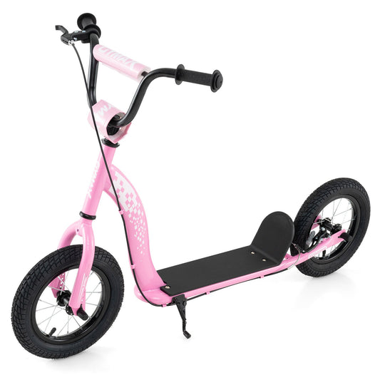 Kids Scooter Youth Kick Scooter with Adjustable Height Handlebar 12-Inch Inflatable Wheels, Pink Scooters Pink at Gallery Canada