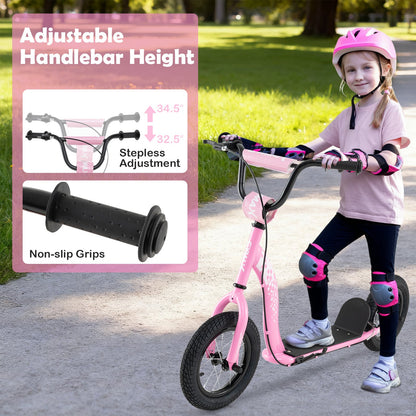 Kids Scooter Youth Kick Scooter with Adjustable Height Handlebar 12-Inch Inflatable Wheels, Pink Scooters at Gallery Canada