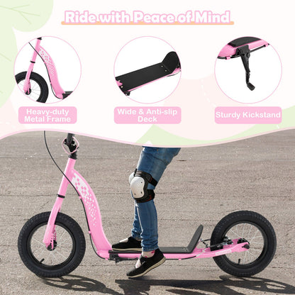 Kids Scooter Youth Kick Scooter with Adjustable Height Handlebar 12-Inch Inflatable Wheels, Pink Scooters at Gallery Canada