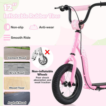 Kids Scooter Youth Kick Scooter with Adjustable Height Handlebar 12-Inch Inflatable Wheels, Pink Scooters at Gallery Canada