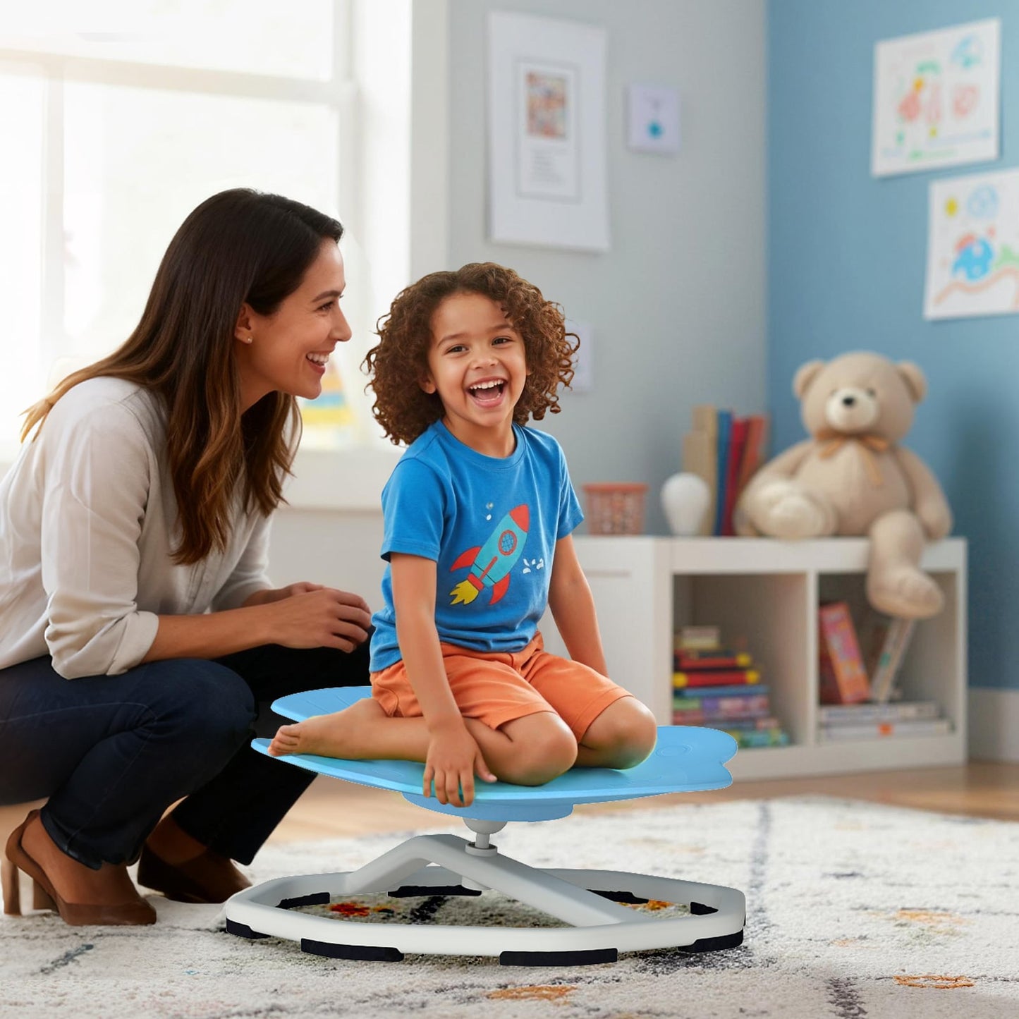 Kids Sensory Swivel Chair Elephant 360° Spinning Chair with Non-Slip Metal Base, Light Blue Kids Chairs & Seating at Gallery Canada