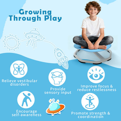 Kids Sensory Swivel Chair Elephant 360° Spinning Chair with Non-Slip Metal Base, Light Blue Kids Chairs & Seating at Gallery Canada