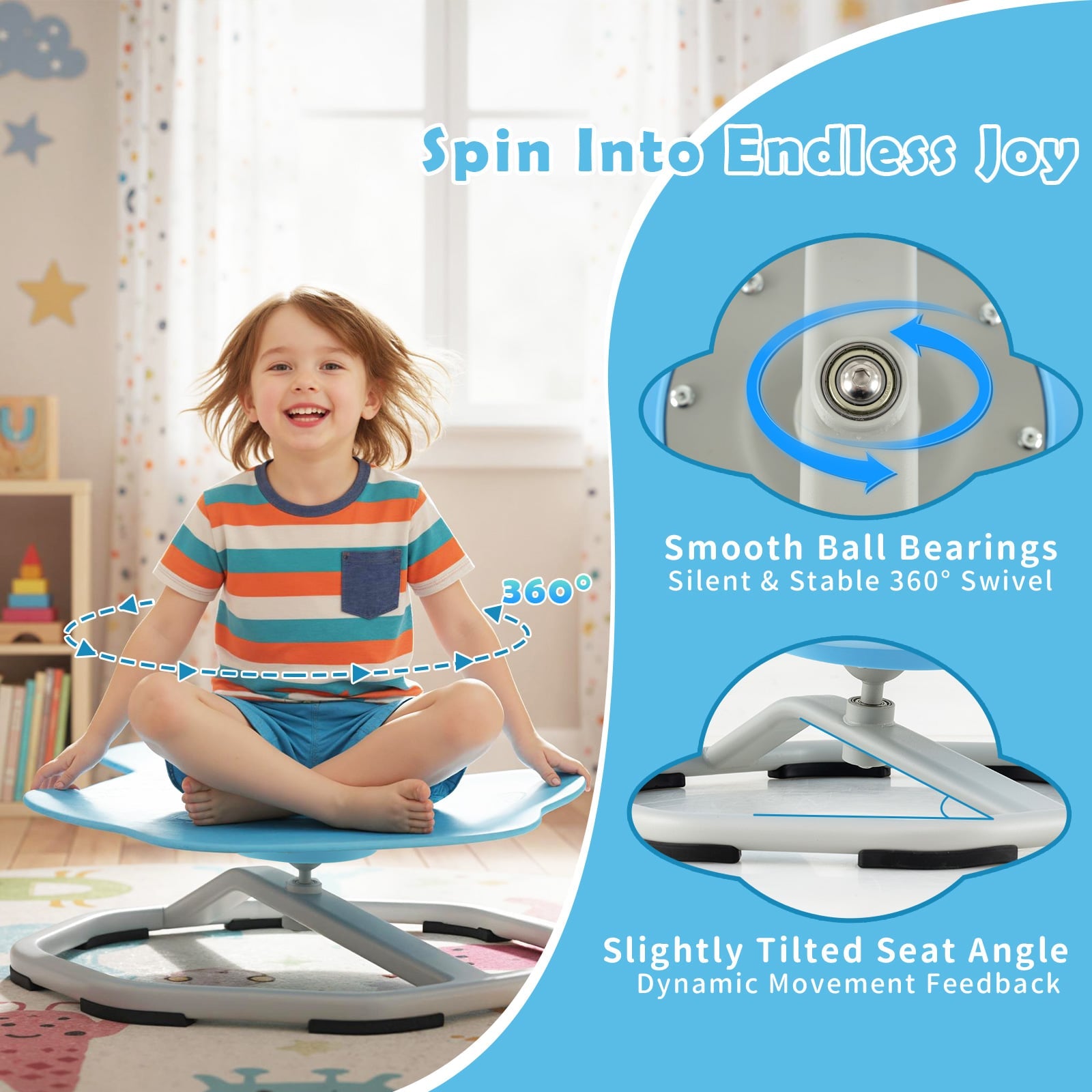 Kids Sensory Swivel Chair Elephant 360° Spinning Chair with Non-Slip Metal Base, Light Blue Kids Chairs & Seating at Gallery Canada