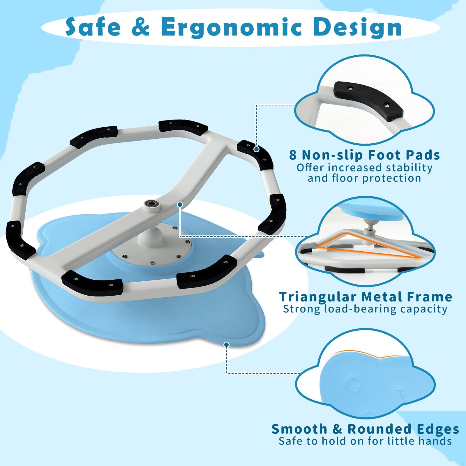 Kids Sensory Swivel Chair Elephant 360° Spinning Chair with Non-Slip Metal Base, Light Blue Kids Chairs & Seating at Gallery Canada