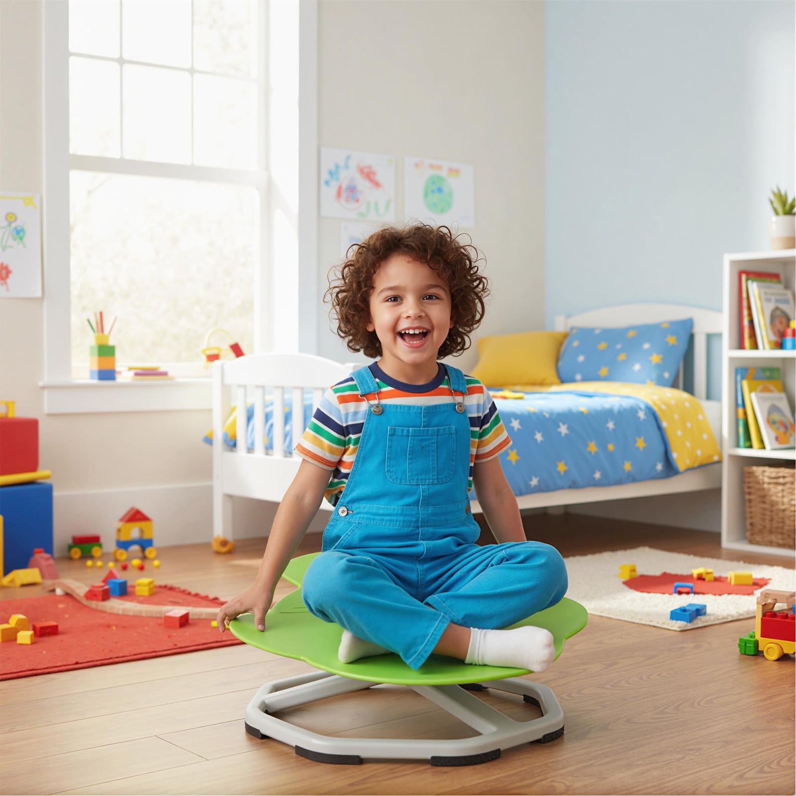 Kids Sensory Swivel Chair Elephant 360° Spinning Chair with Non-Slip Metal Base, Green Kids Chairs & Seating at Gallery Canada