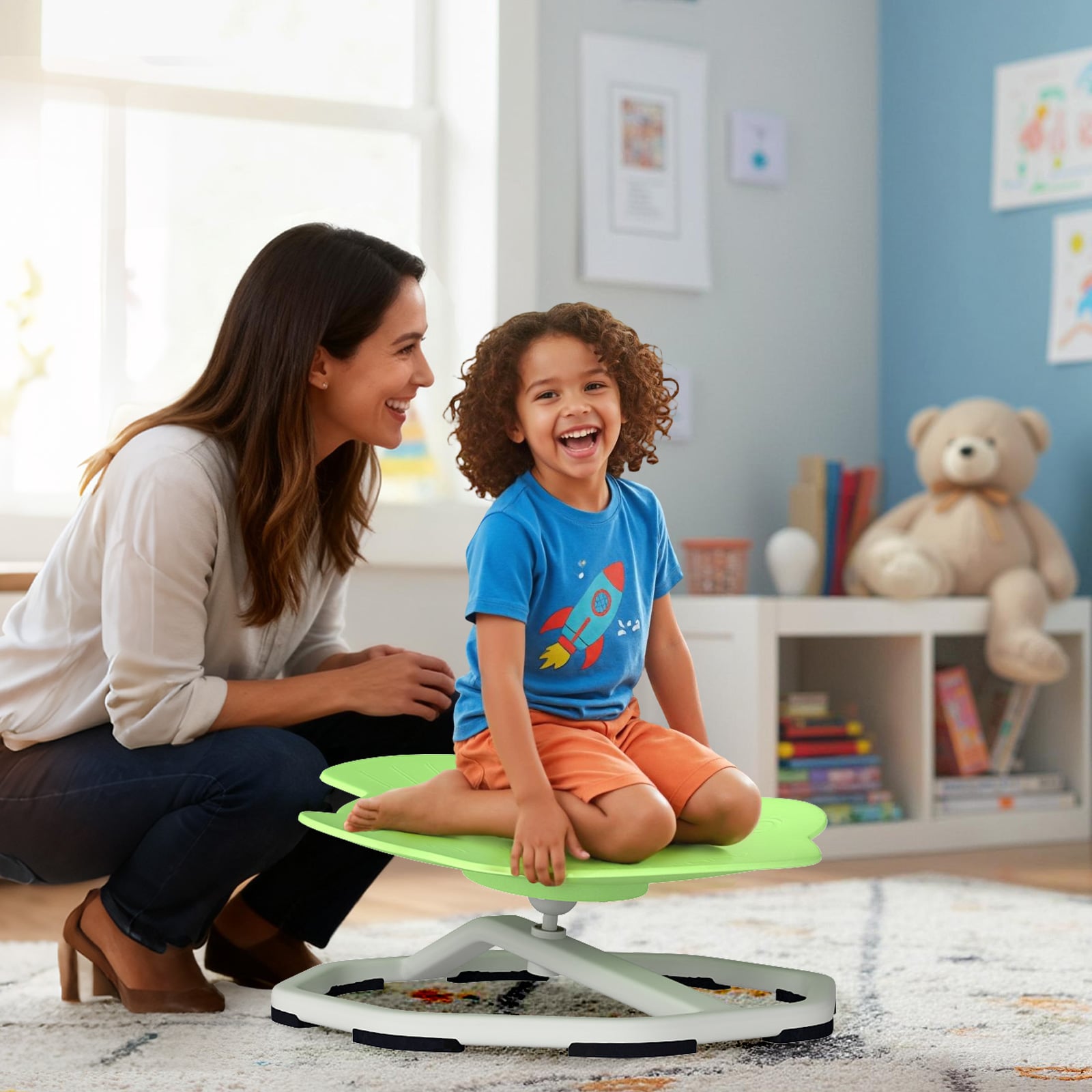 Kids Sensory Swivel Chair Elephant 360° Spinning Chair with Non-Slip Metal Base, Green Kids Chairs & Seating at Gallery Canada