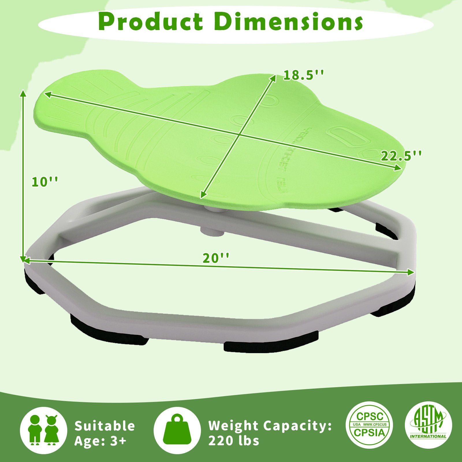 Kids Sensory Swivel Chair Elephant 360° Spinning Chair with Non-Slip Metal Base, Green Kids Chairs & Seating at Gallery Canada