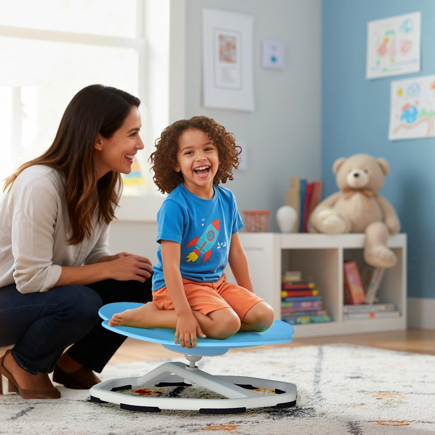 Kids Sensory Swivel Chair Cat Claw 360° Spinning Chair with Non-Slip Metal Base, Blue Kids Chairs & Seating at Gallery Canada