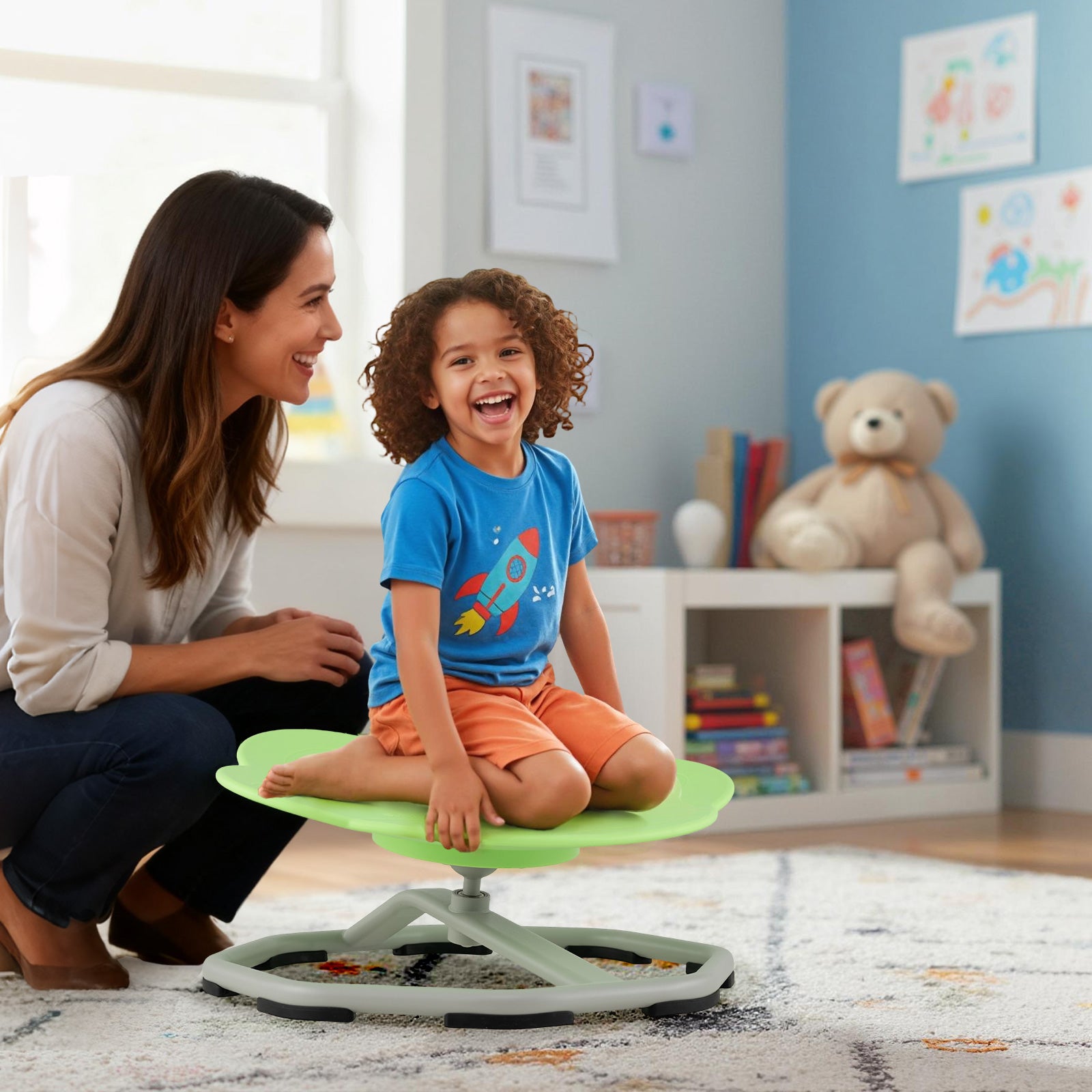 Kids Sensory Swivel Chair Cat Claw 360° Spinning Chair with Non-Slip Metal Base, Green Kids Chairs & Seating at Gallery Canada