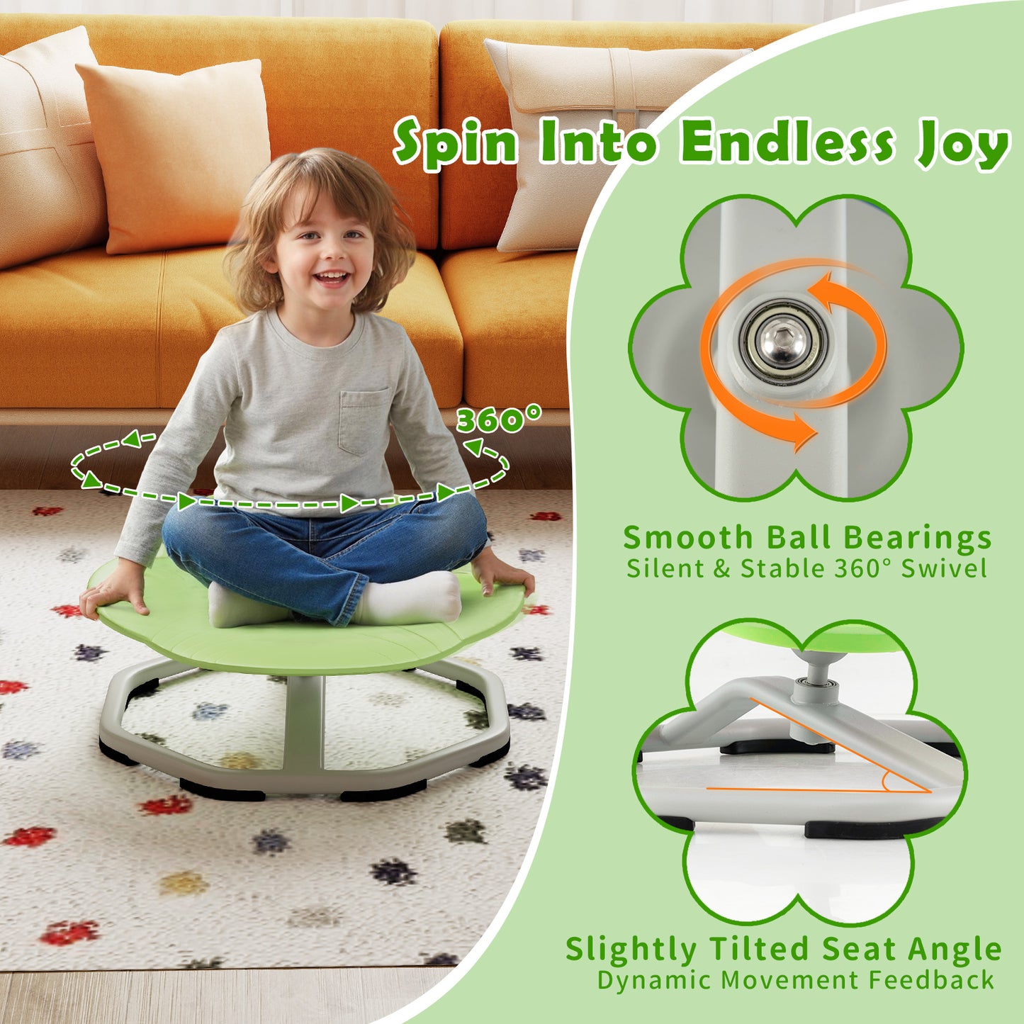 Kids Sensory Swivel Chair Cat Claw 360° Spinning Chair with Non-Slip Metal Base, Green Kids Chairs & Seating at Gallery Canada