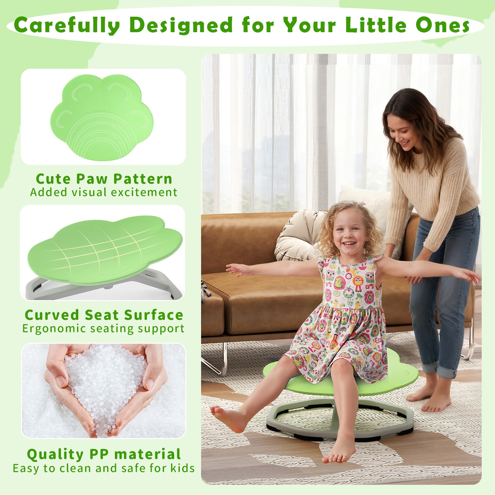 Kids Sensory Swivel Chair Cat Claw 360° Spinning Chair with Non-Slip Metal Base, Green Kids Chairs & Seating at Gallery Canada