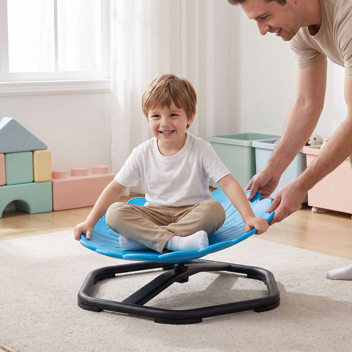 Chaise pivotante sensorielle pour enfants, Tournesol 360° rotation, Tout-petits, Bleu