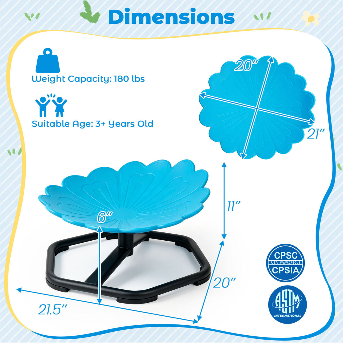 Chaise pivotante sensorielle pour enfants, Tournesol 360° rotation, Tout-petits, Bleu