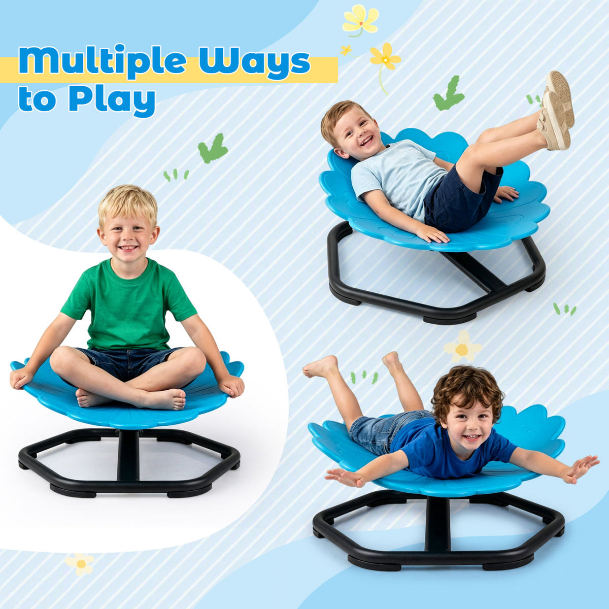 Chaise pivotante sensorielle pour enfants, Tournesol 360° rotation, Tout-petits, Bleu