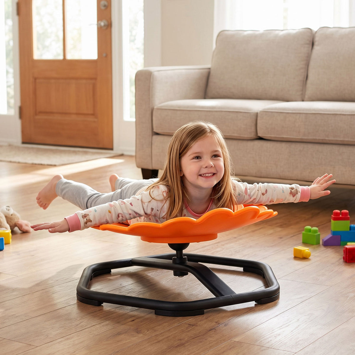 Chaise pivotante rotative à 360° en forme de tournesol pour tout-petits, orange