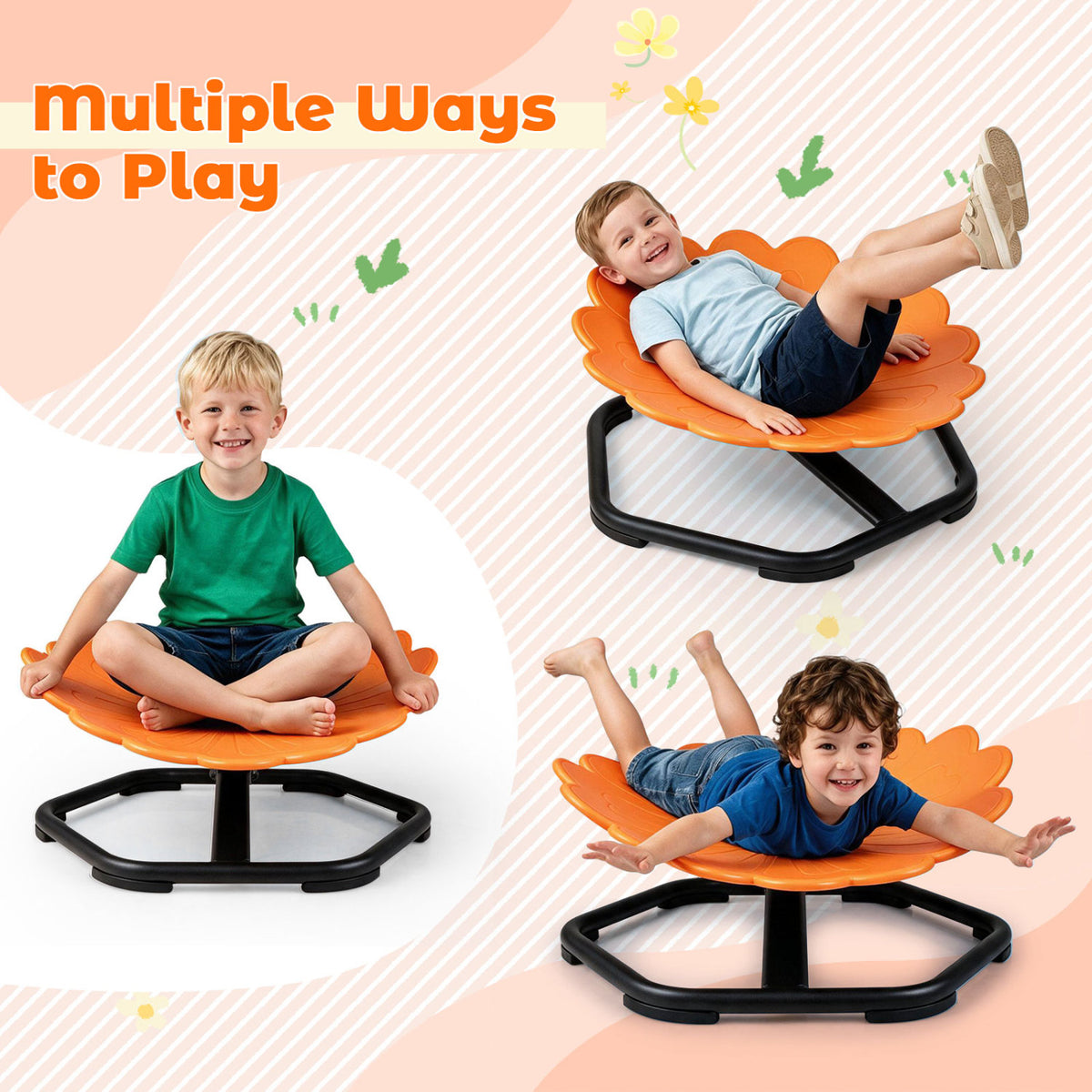 Chaise pivotante rotative à 360° en forme de tournesol pour tout-petits, orange