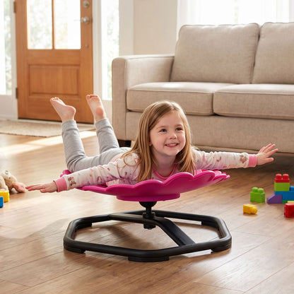 Chaise pivotante sensorielle pour enfants, forme de tournesol, rotation à 360°, rose