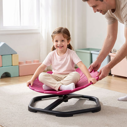 Chaise pivotante sensorielle pour enfants, forme de tournesol, rotation à 360°, rose