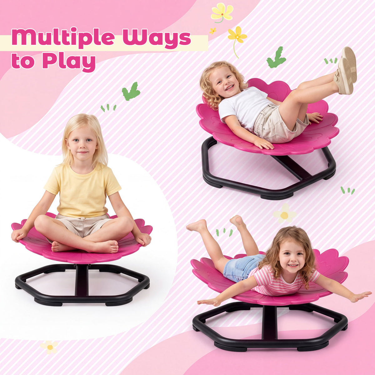 Chaise pivotante sensorielle pour enfants, forme de tournesol, rotation à 360°, rose