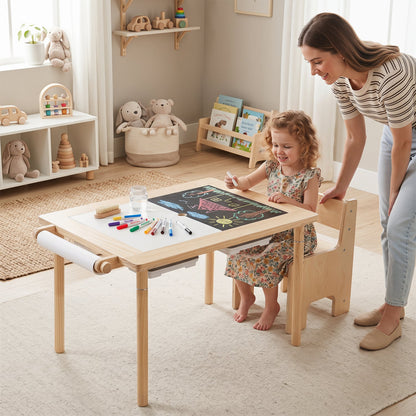 Table sensorielle pour enfants, hauteur réglable, bacs de rangement, naturel