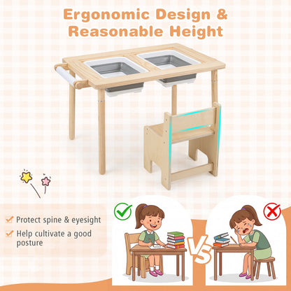 Table sensorielle pour enfants, hauteur réglable, bacs de rangement, naturel