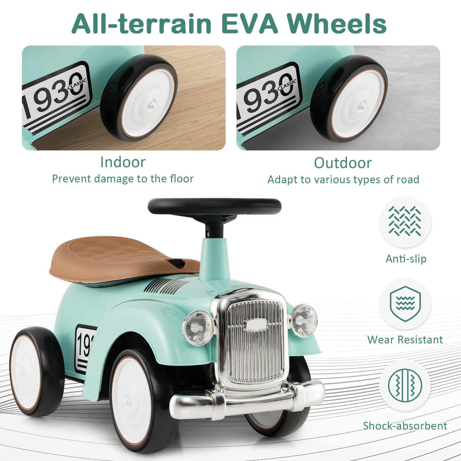 Kids Sit to Stand Vehicle with Working Steering Wheel and Under Seat Storage, Green Push & Pedal Ride On Toys at Gallery Canada