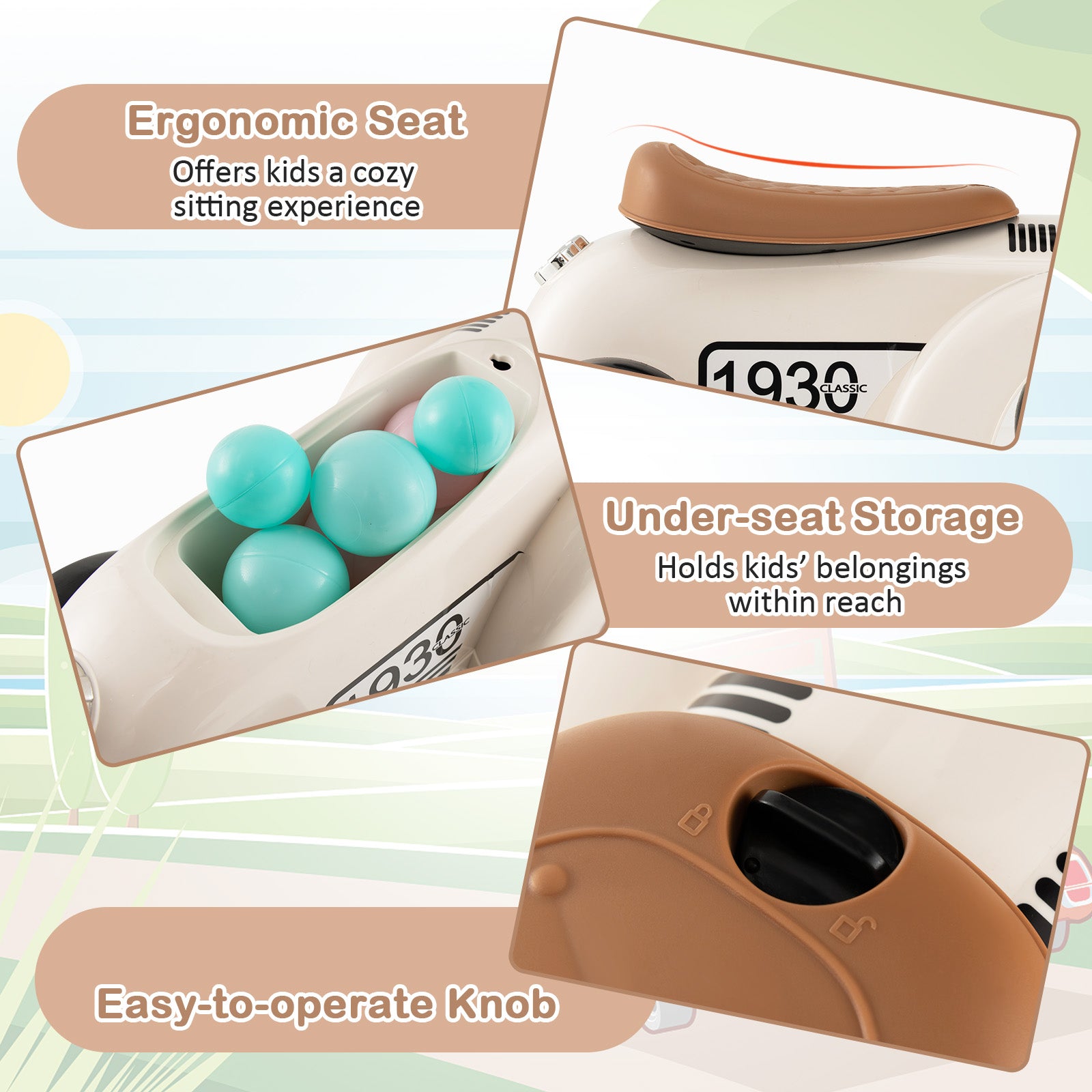 Kids Sit to Stand Vehicle with Working Steering Wheel and Under Seat Storage, White Push & Pedal Ride On Toys at Gallery Canada