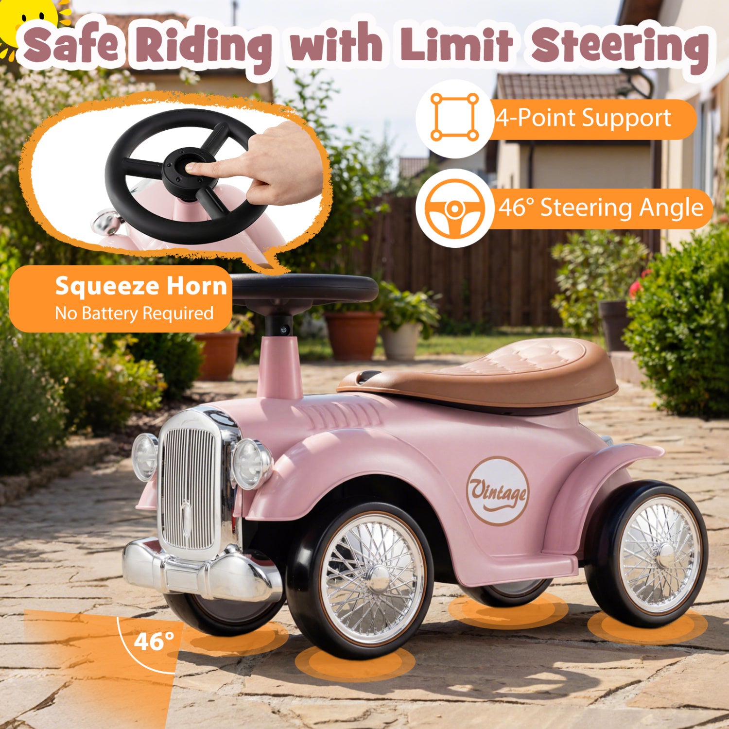 Kids Sit To Stand Vehicle, Working Steering Wheel, Under Seat Storage, Pink Push & Pedal Ride On Toys at Gallery Canada