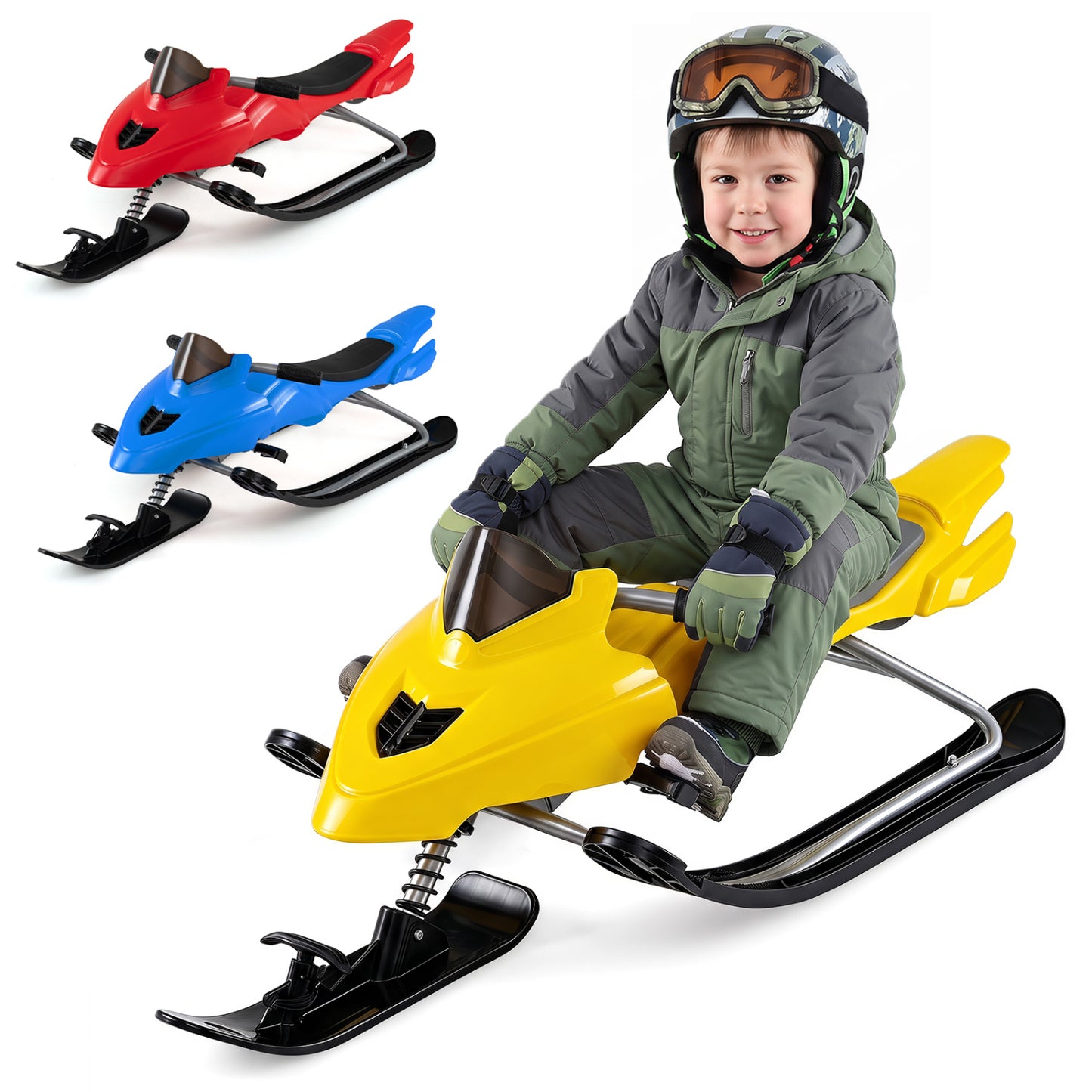 Luge de course pour enfants avec freins, cordes de remorquage, jaune