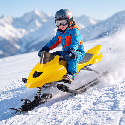 Luge de course pour enfants avec freins, cordes de remorquage, jaune