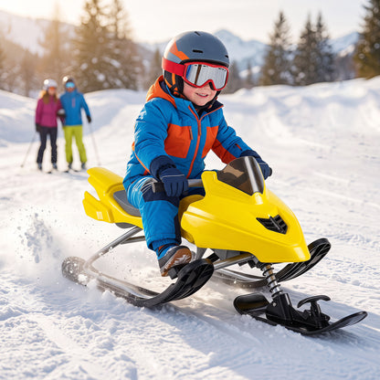 Luge de course pour enfants avec freins, cordes de remorquage, jaune