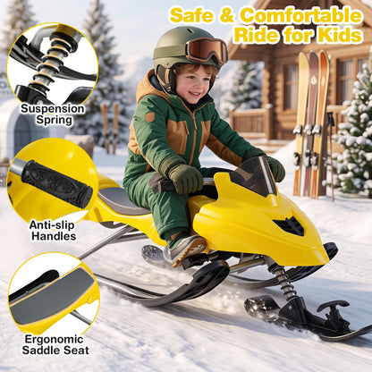 Luge de course pour enfants avec freins, cordes de remorquage, jaune