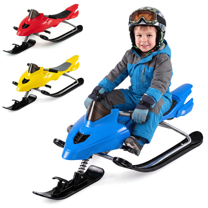Luge de neige pour enfants avec freins, cordes de remorquage, guidon de direction, bleu