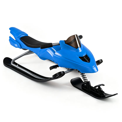 Luge de neige pour enfants avec freins, cordes de remorquage, guidon de direction, bleu