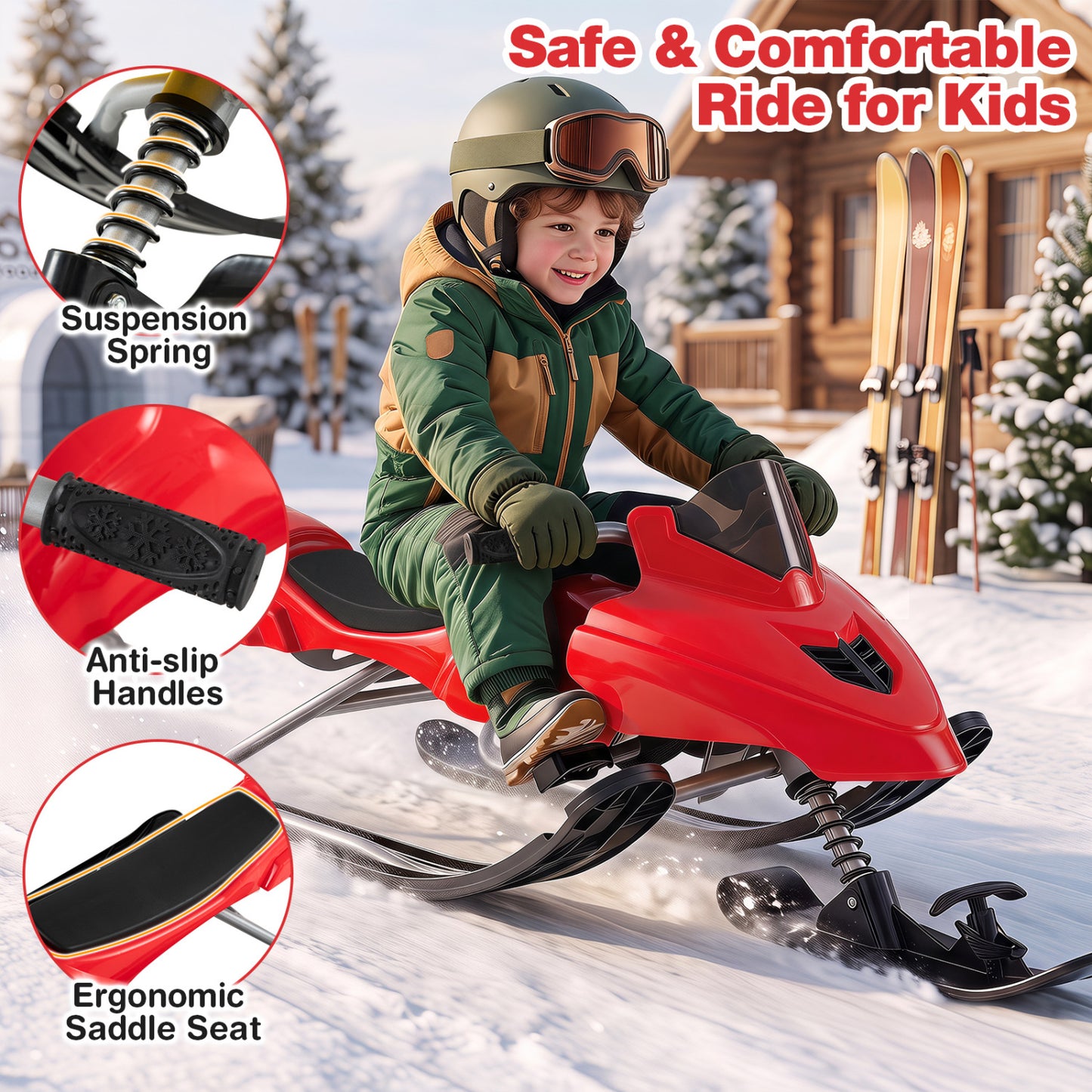 Luge de course pour enfants avec freins, rouge