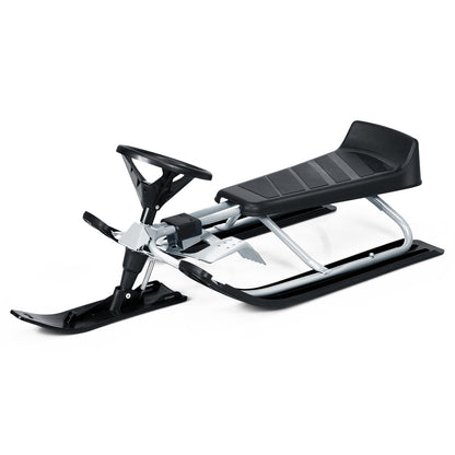 Kids Snow Sled With Steering Wheel, Double Brakes, Pull Rope, Black Winter Sports & Activities Black at Gallery Canada