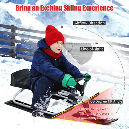 Kids Snow Sled With Steering Wheel, Double Brakes, Pull Rope, Black Winter Sports & Activities at Gallery Canada