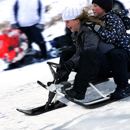 Kids Snow Sled With Steering Wheel, Double Brakes, Pull Rope, Black Winter Sports & Activities at Gallery Canada
