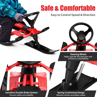 Kids Snow Sled With Steering Wheel, Double Brakes, Pull Rope, Red Winter Sports & Activities at Gallery Canada
