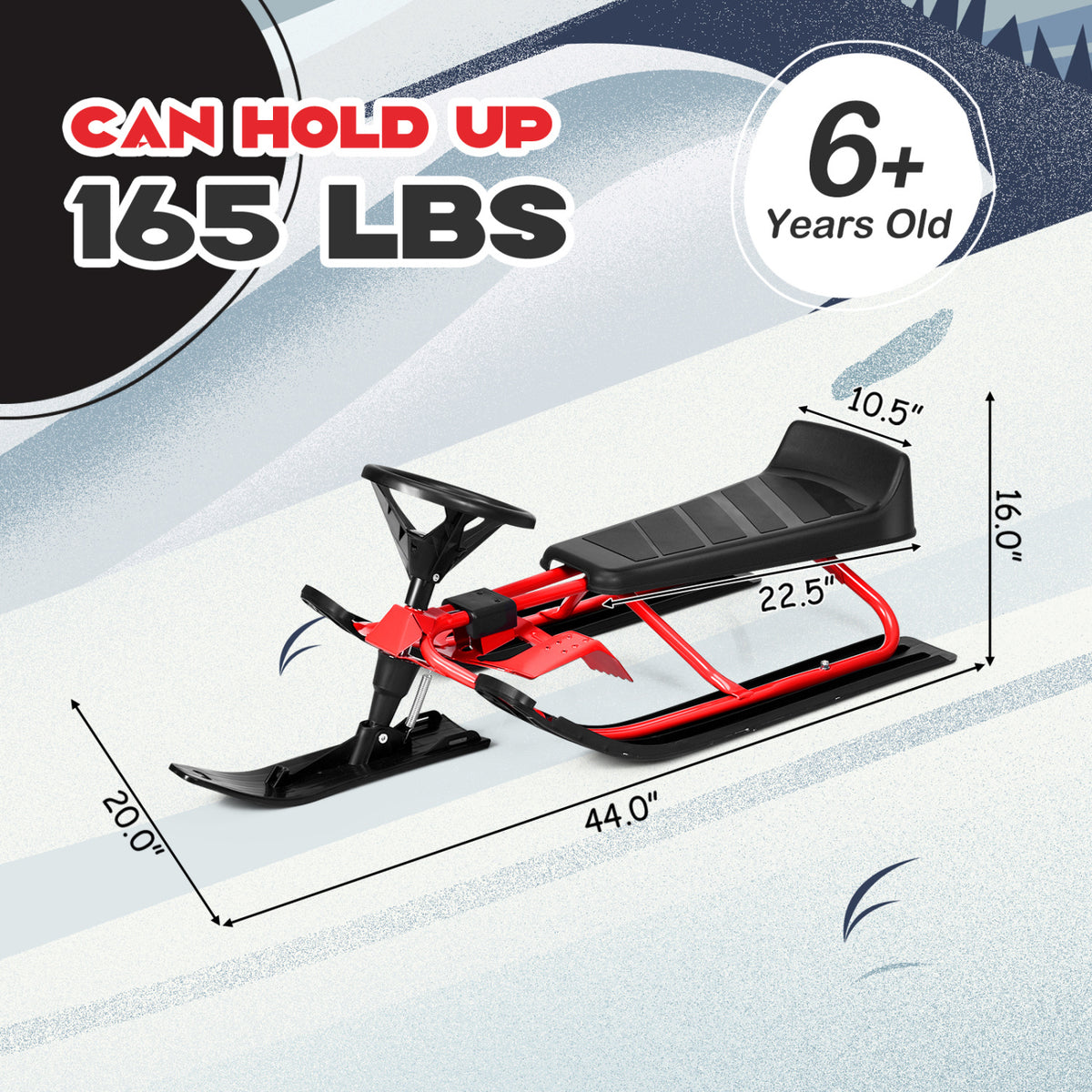 Kids Snow Sled With Steering Wheel, Double Brakes, Pull Rope, Red Winter Sports & Activities at Gallery Canada
