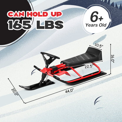 Kids Snow Sled With Steering Wheel, Double Brakes, Pull Rope, Red Winter Sports & Activities at Gallery Canada