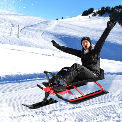 Kids Snow Sled With Steering Wheel, Double Brakes, Pull Rope, Red Winter Sports & Activities at Gallery Canada