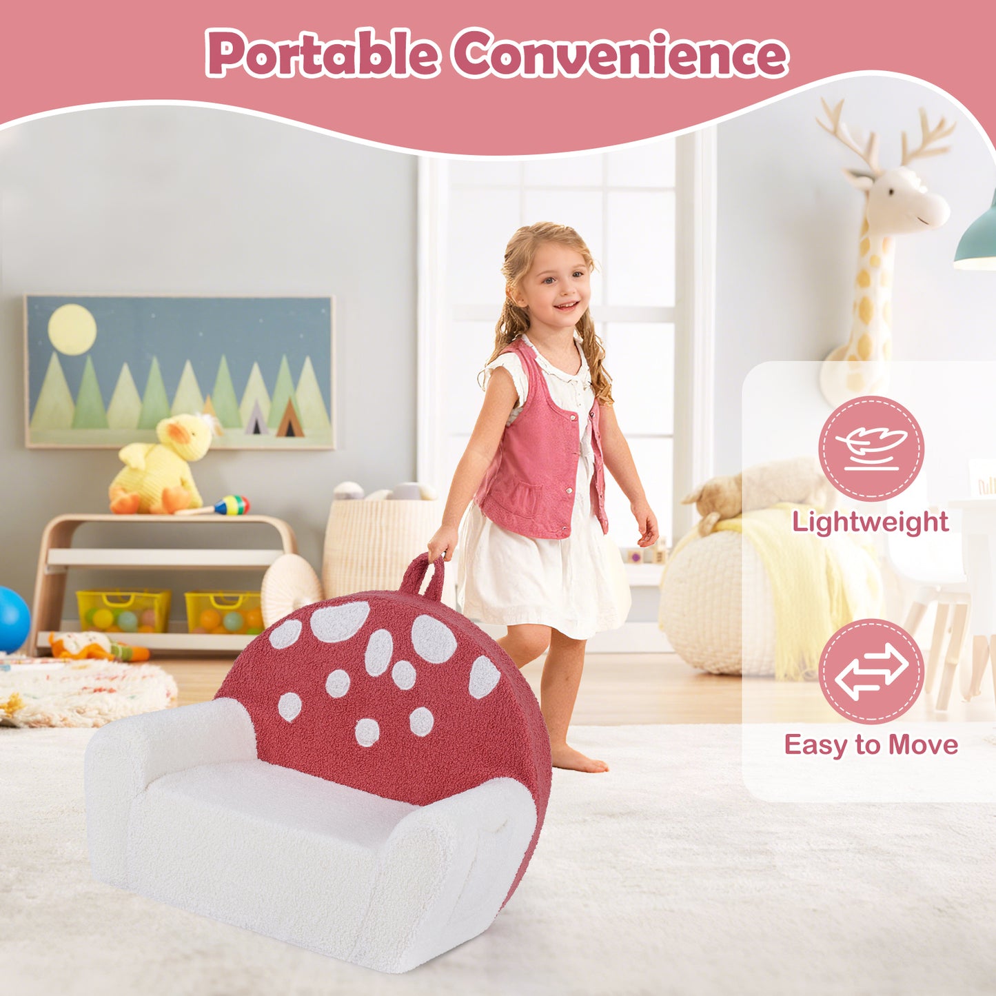 Kids Sofa Toddler Foam Couch, Soft Fleece Fabric Cover, Red, Beige Kids Chairs & Seating at Gallery Canada