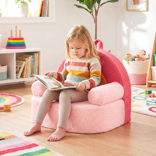 Kids Sofa Toddler Foam Couch, Soft Fleece Fabric Cover, Red