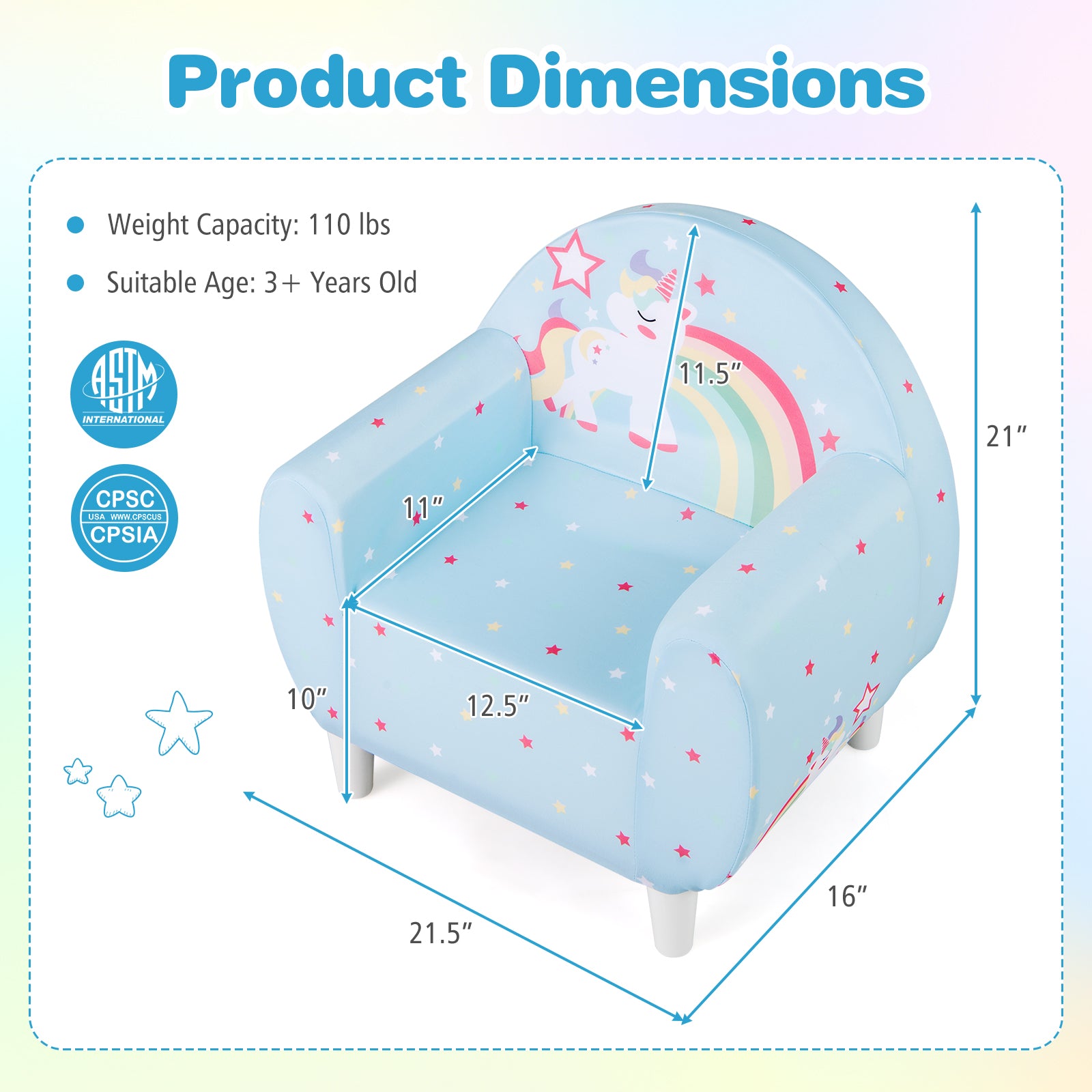 Kids Sofa with Breathable Spandex Fabric and High-density Sponge Filling for Boys and Girls, Blue Kids Chairs & Seating at Gallery Canada