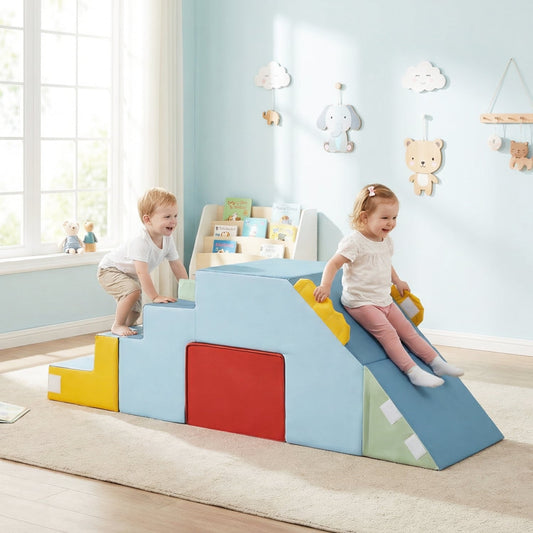 Kids Soft Foam Blocks, Velvet Covers, Convertible Table Chair Set, Blue Climbers & Slides Blue at Gallery Canada