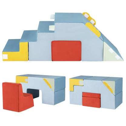 Kids Soft Foam Blocks, Velvet Covers, Convertible Table Chair Set, Blue Climbers & Slides Blue at Gallery Canada