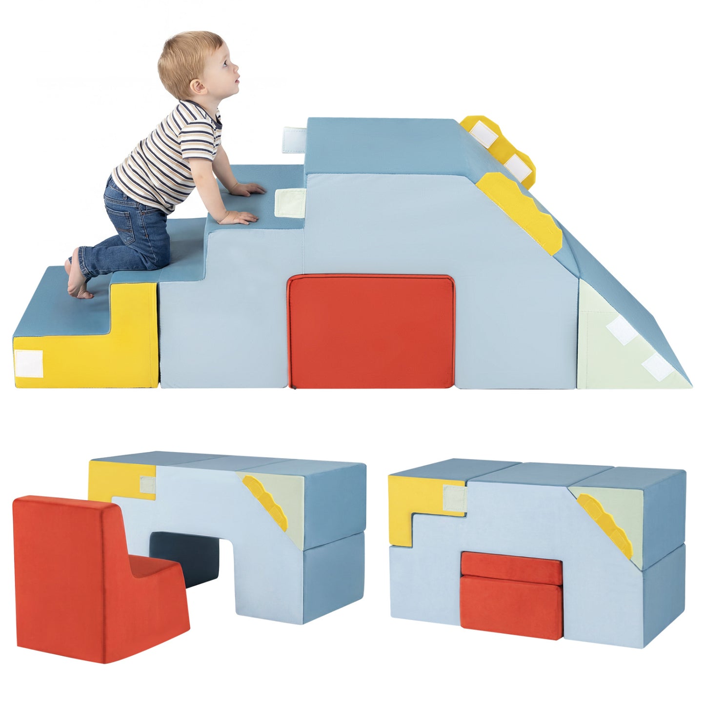 Kids Soft Foam Blocks, Velvet Covers, Convertible Table Chair Set, Blue Climbers & Slides at Gallery Canada
