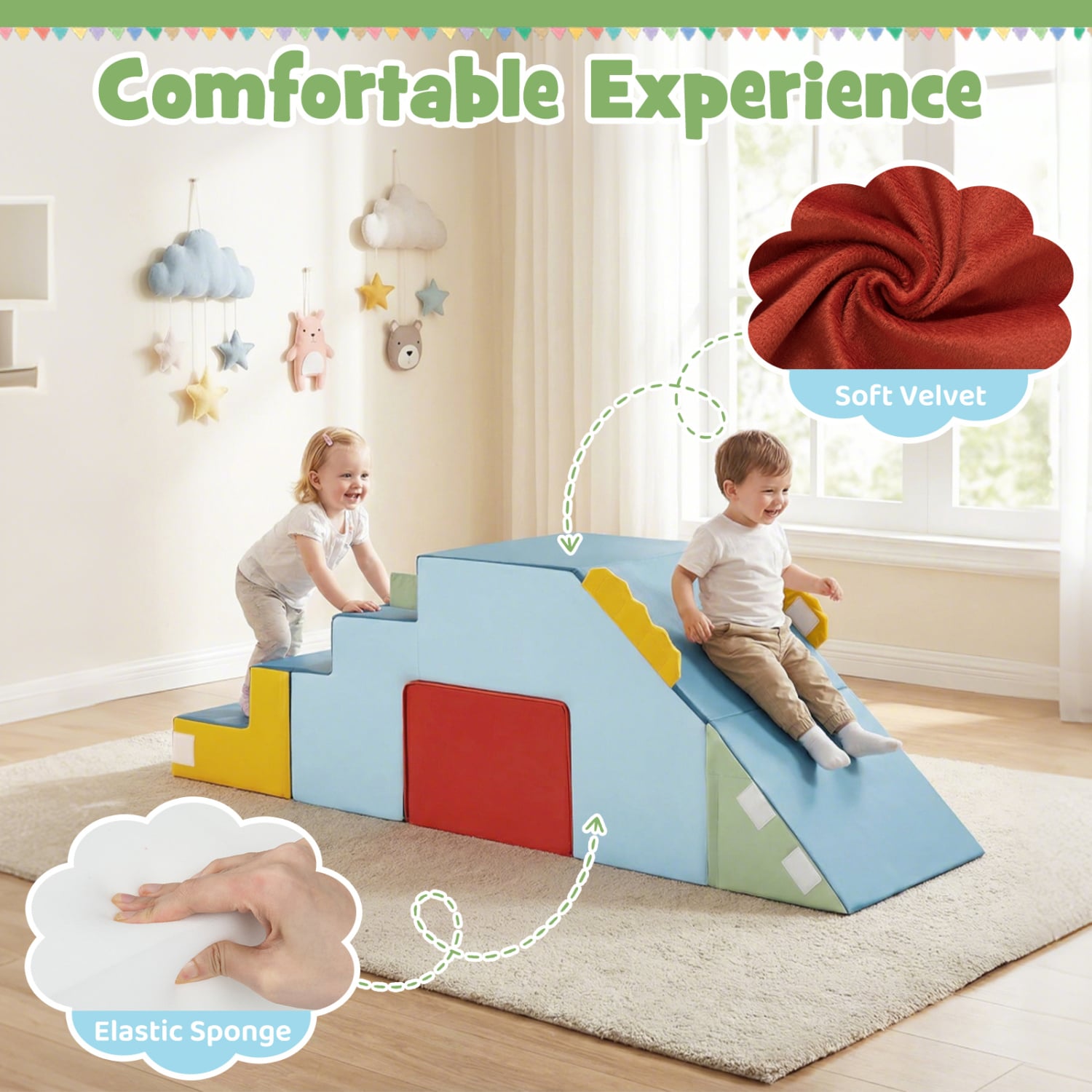Kids Soft Foam Blocks, Velvet Covers, Convertible Table Chair Set, Blue Climbers & Slides at Gallery Canada