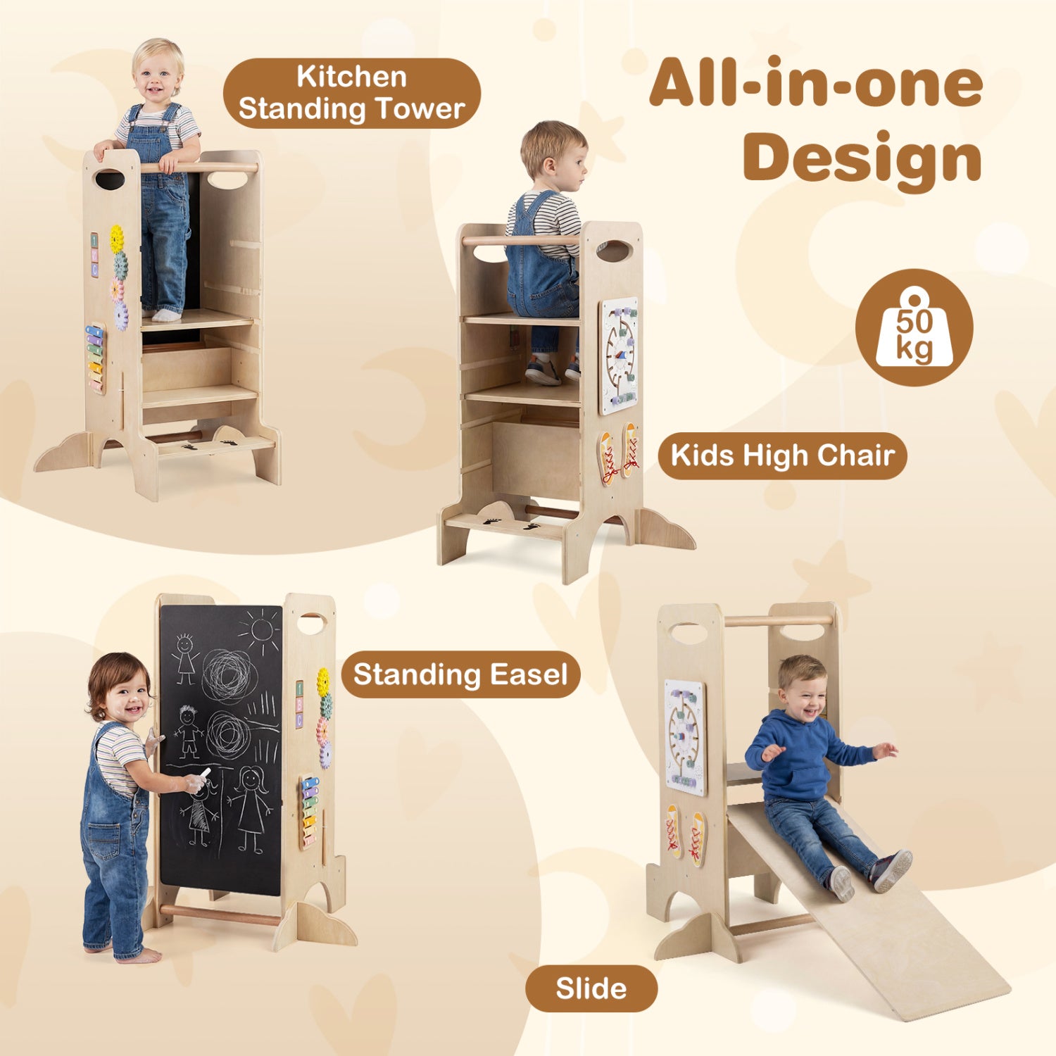 Kids Standing Tower with Detachable Chalkboard and Montessori Games for 3+ Years Old Toddler & Kids Furniture at Gallery Canada